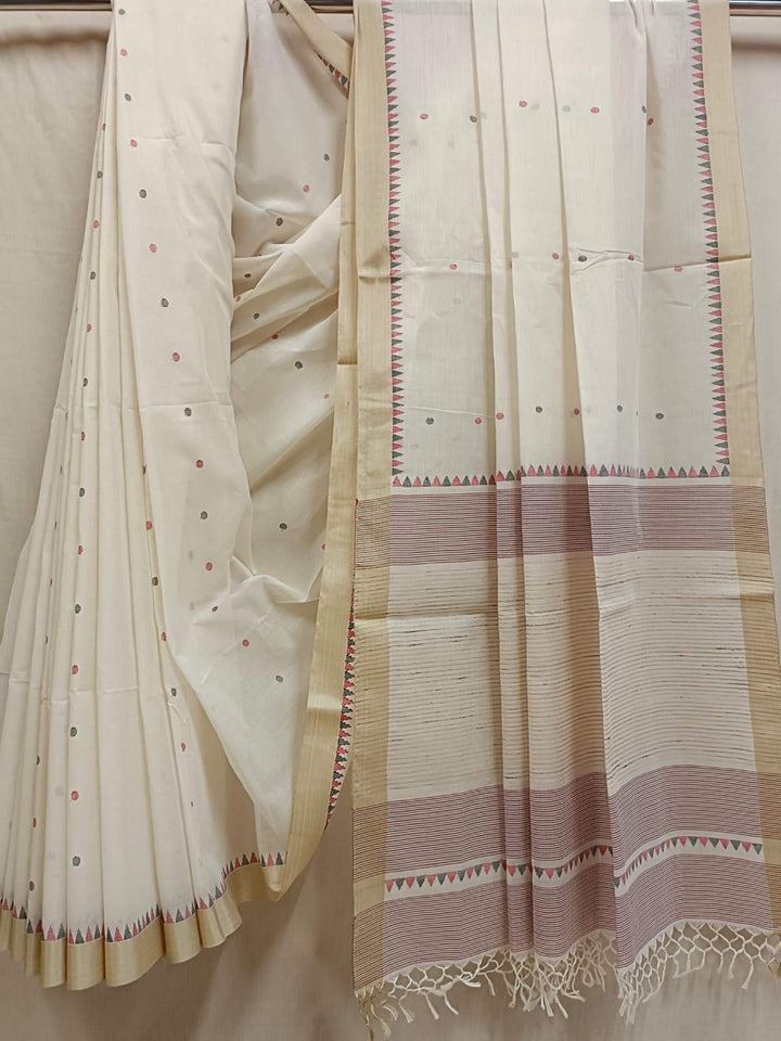 Off-White Fine Handloom Cotton Handwoven Jamdani Saree Balaram Saha