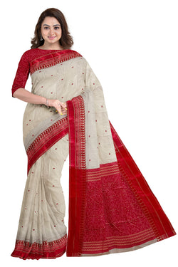 Off-White  Handloom Traditional Gard Silk Saree Balaram Saha