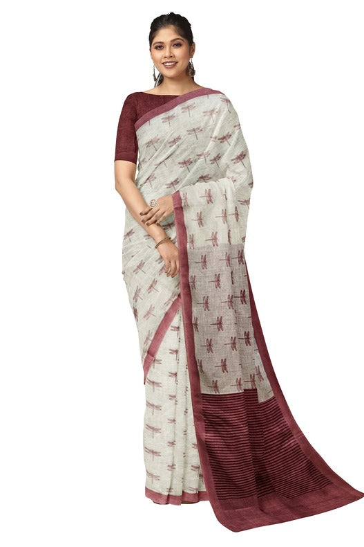 Off White Premium Qaulity Handloom  Printed Linen Saree  Balaram Saha  https://www.mirror.co.uk/