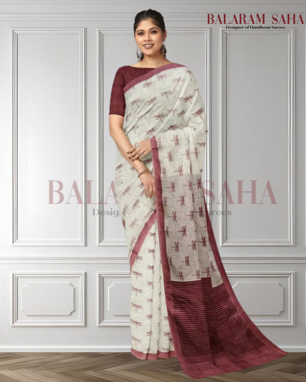 Off White Premium Qaulity Handloom  Printed Linen Saree  Balaram Saha  https://www.mirror.co.uk/