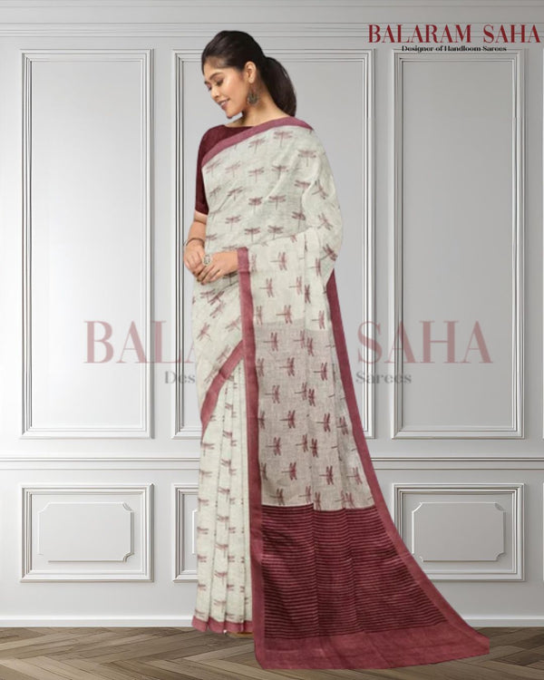 Off White Premium Qaulity Handloom  Printed Linen Saree Balaram Saha  https://www.bbc.com/