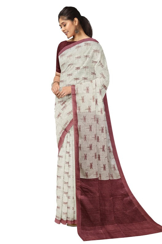 Off White Premium Qaulity Handloom  Printed Linen Saree Balaram Saha  https://www.bbc.com/