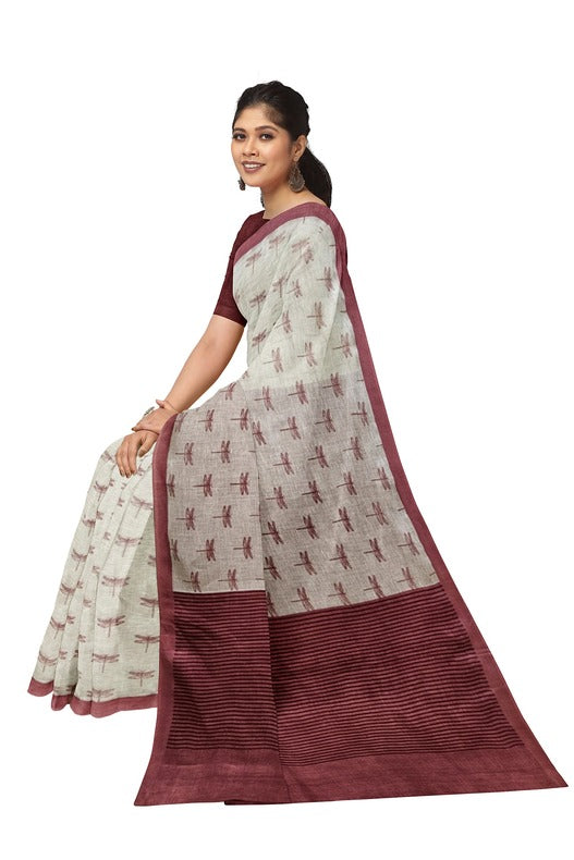 Off White Premium Qaulity Handloom  Printed Linen Saree Balaram Saha https://www.webmd.com/