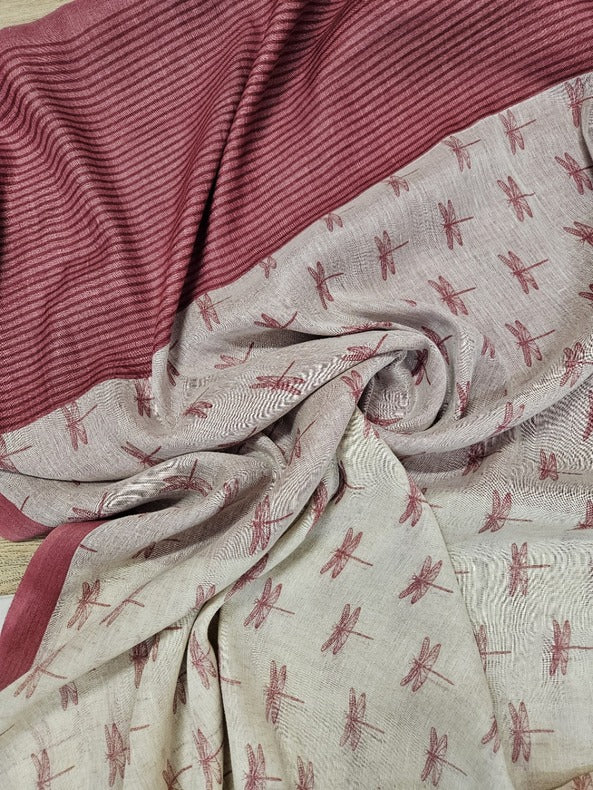 Off White Premium Qaulity Handloom  Printed Linen Saree Balaram Saha