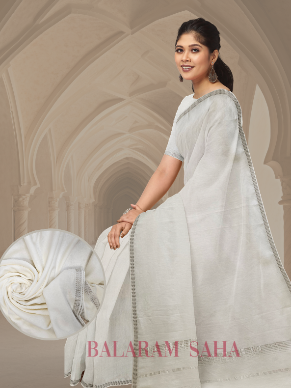 Off White Quality Soft Handloom Mul Cotton Saree With Silver Border by Balaram Saha - (handloom saree, cotton saree, handloom cotton saree, balaram saha online, handloom sarees, balaram saha handloom saree store photos, balaram saha handloom saree store, cotton handloom saree, bengal handloom sarees, pure cotton, cotton saree for women, cotton saree online)  https://www.engadget.com/
