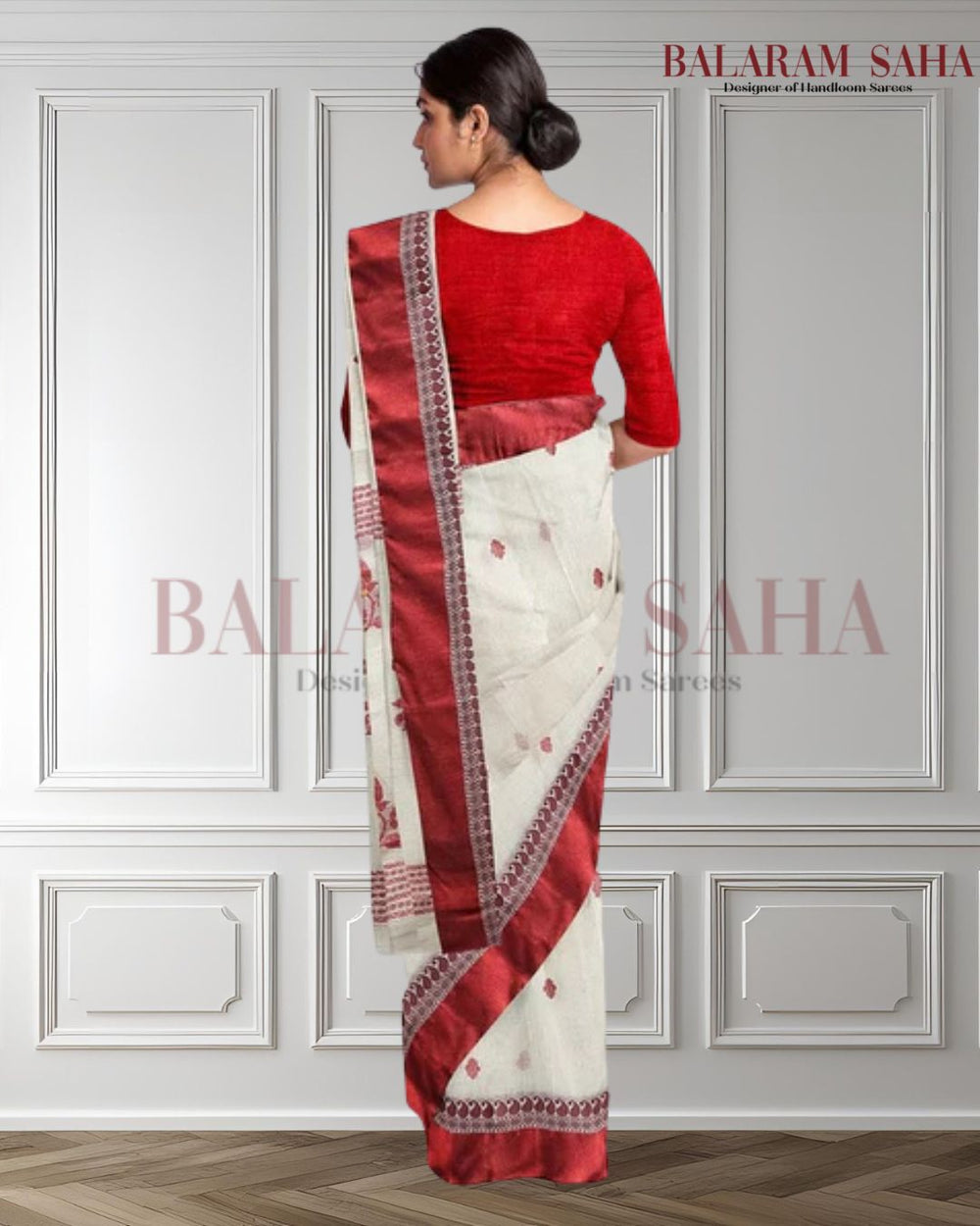 Off White & Red and Blue Handloom Cotton Saree (handloom saree, cotton saree, handloom cotton saree, balaram saha online, handloom sarees, cotton handloom saree)  https://www.wsj.com/