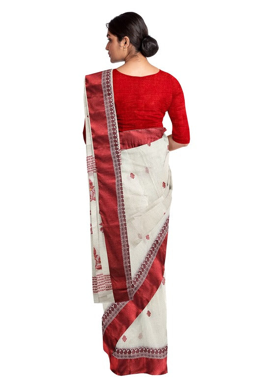 Off White & Red and Blue Handloom Cotton Saree (handloom saree, cotton saree, handloom cotton saree, balaram saha online, handloom sarees, cotton handloom saree)  https://www.wsj.com/