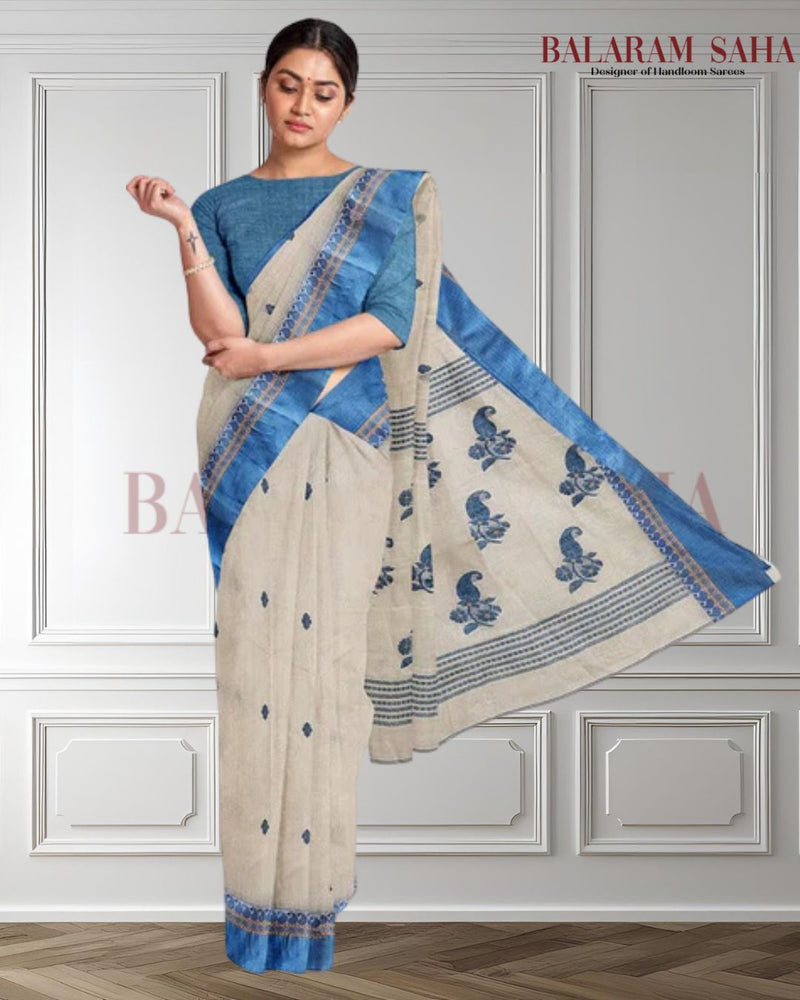 Off-White & Blue Tangail Elegance: A Balaram Saha Handloom Cotton Saree Masterpiece Balaram Saha   https://www.diigo.com/