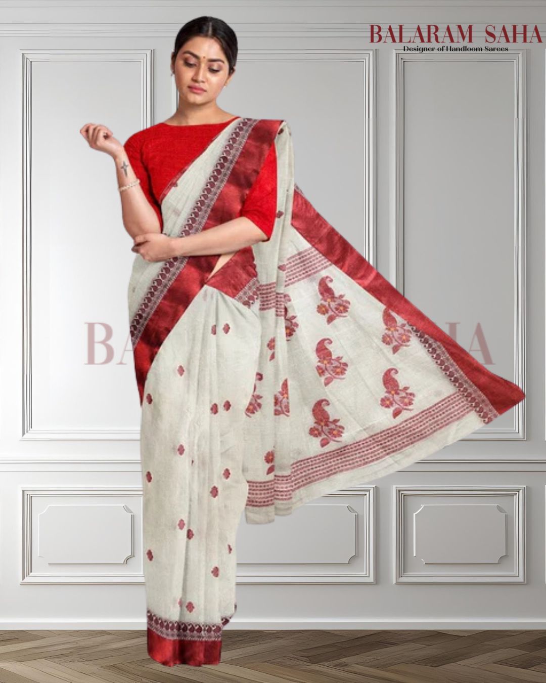 Off White & Red and Blue Handloom Cotton Saree (handloom saree, cotton saree, handloom cotton saree, balaram saha online, handloom sarees, cotton handloom saree)   https://www.wsj.com/