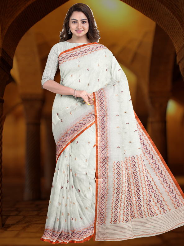 Indulge in Off-White: Balaram Saha's Handwoven Cotton Jamdani Saree Balaram Saha