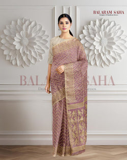 Onion pink & Beige Soft handloom Jacquard Weave Jamdani saree Balaram Saha