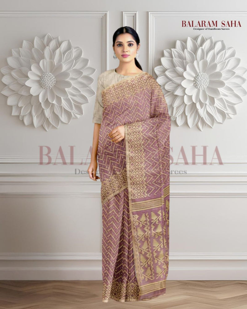 Onion pink & Beige Soft handloom Jacquard Weave Jamdani saree Balaram Saha
