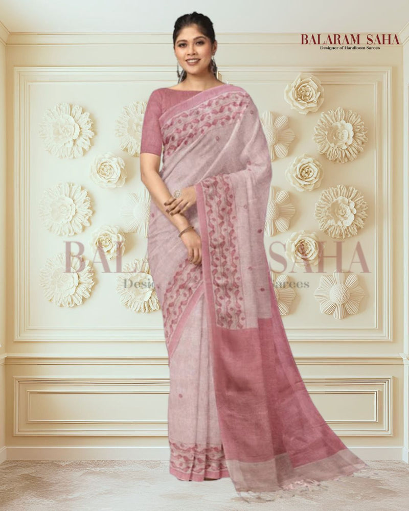Pastel Pink Premium Handloom Printed Linen Saree Balaram Saha  https://www.paypal.com/in/home