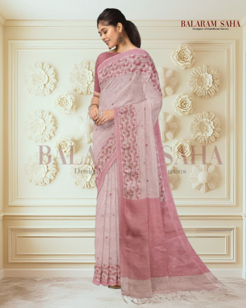Pastel Pink Premium Handloom Printed Linen Saree Balaram Saha  https://myspace.com/