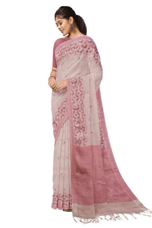 Pastel Pink Premium Handloom Printed Linen Saree Balaram Saha  https://myspace.com/