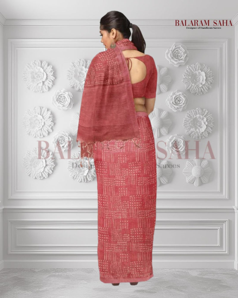 Peach Handloom Premium Linen Printed Saree Balaram Saha  https://www.hugedomains.com/