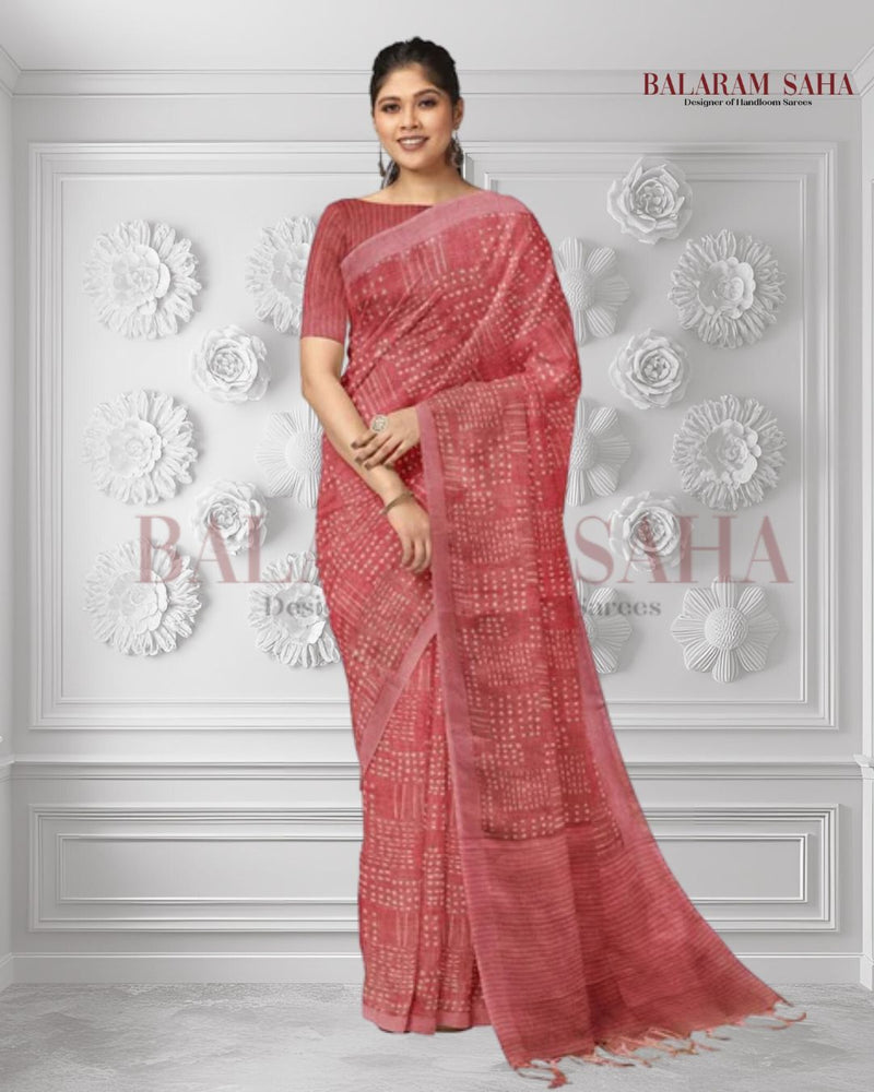 Peach Handloom Premium Linen Printed Saree Balaram Saha  https://www.independent.co.uk/asia