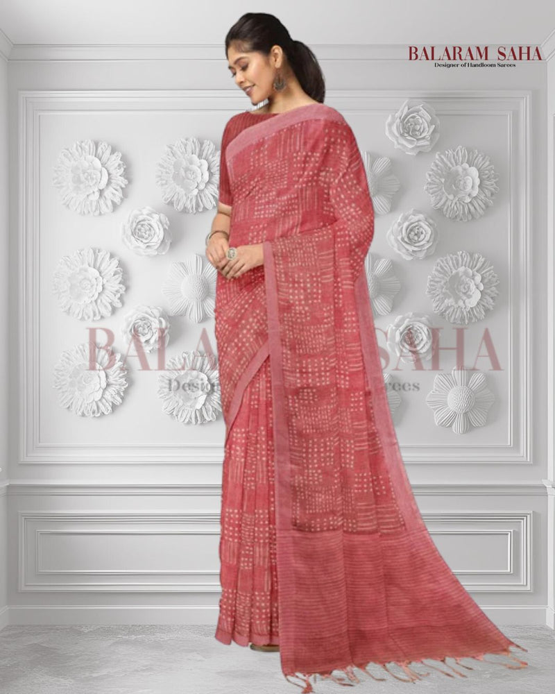 Peach Handloom Premium Linen Printed Saree Balaram Saha  https://www.businessinsider.in/?r=US&IR=T