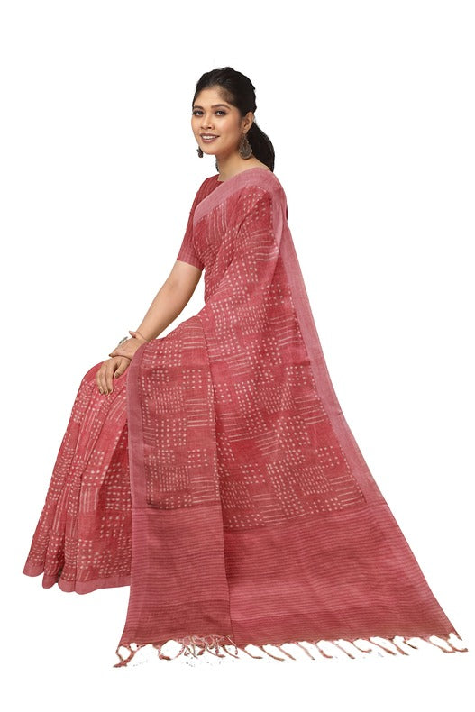 Peach Handloom Premium Linen Printed Saree Balaram Saha https://www.foxnews.com/