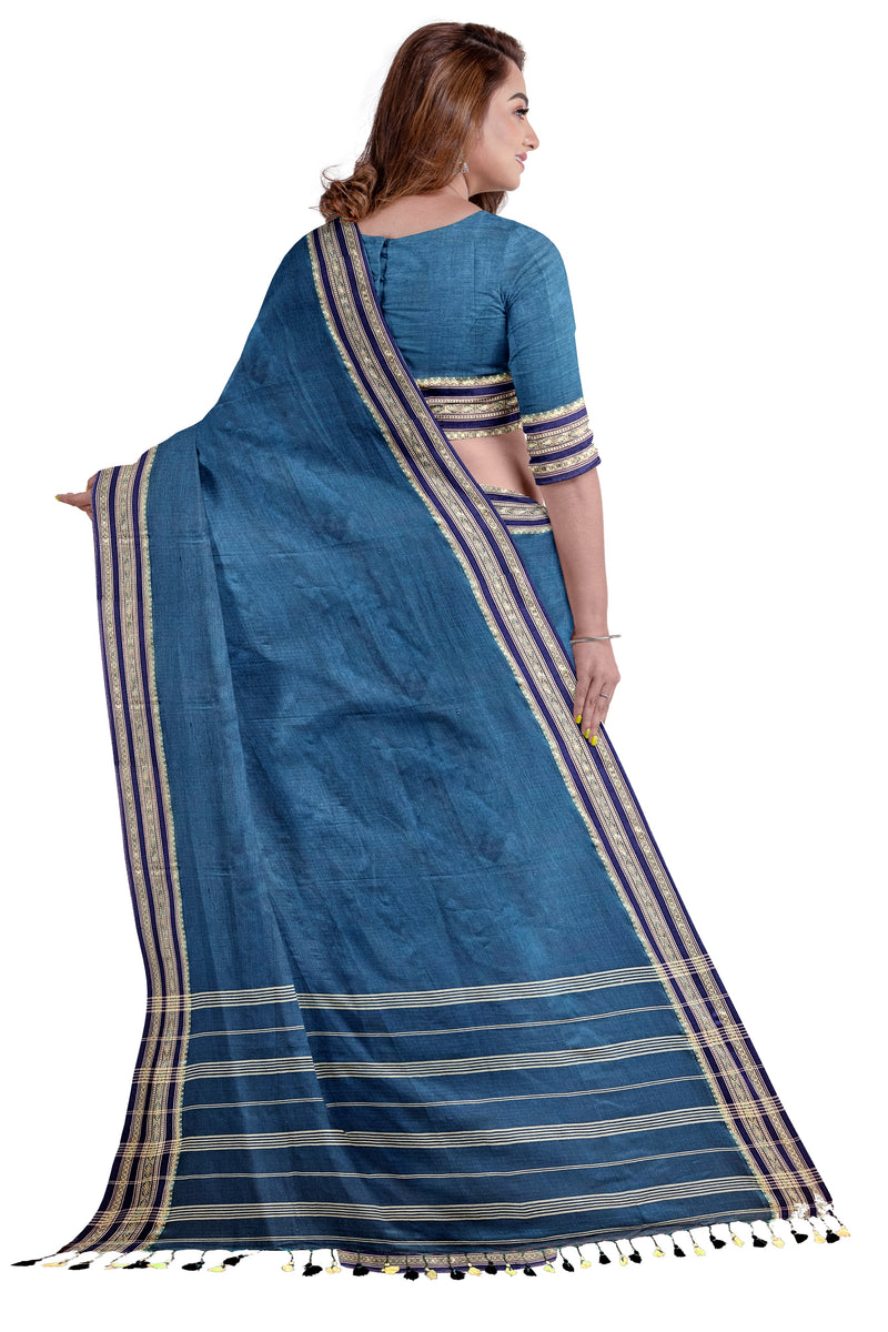  Peacock Blue Handloom Cotton Saree (handloom saree, cotton saree, handloom cotton saree, balaram saha online, handloom sarees, cotton handloom saree, bengal handloom sarees, pure cotton, cotton saree for women, cotton saree online)