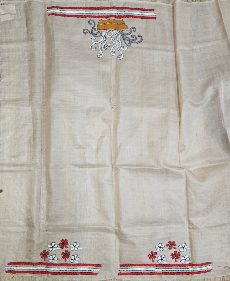 A Balaram Saha Original: Maa Durga Hand-Stitched Kantha Tussar Silk Saree Balaram Saha