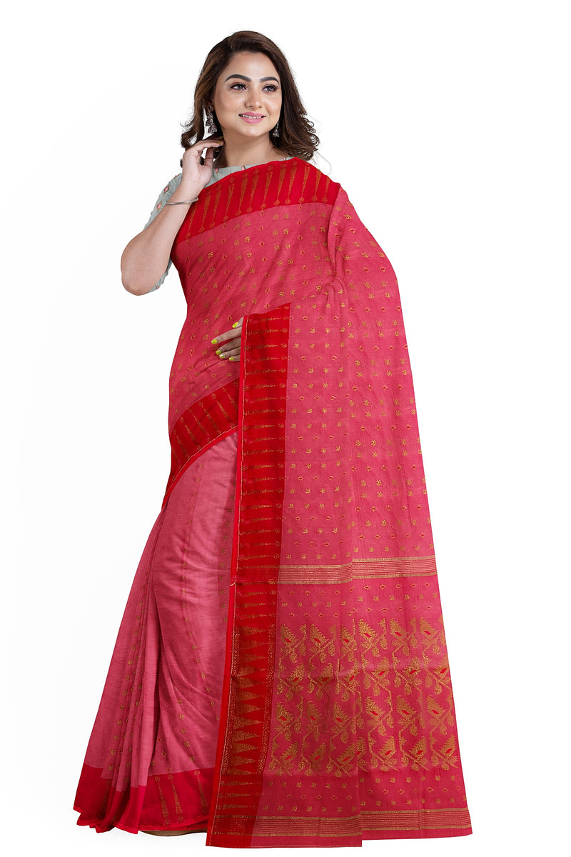 Onion Pink Handloom Soft Jacquard Weave Dhakai Saree Balaram Saha
