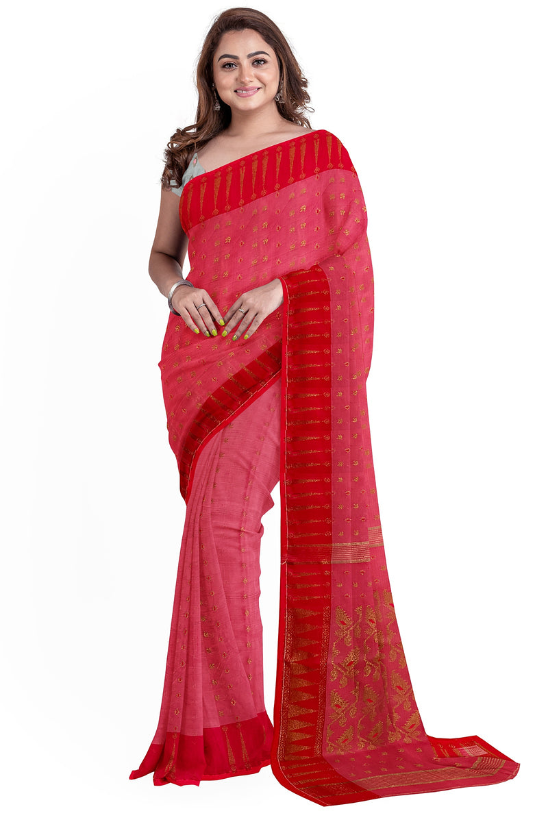 Onion Pink Handloom Soft Jacquard Weave Dhakai Saree Balaram Saha