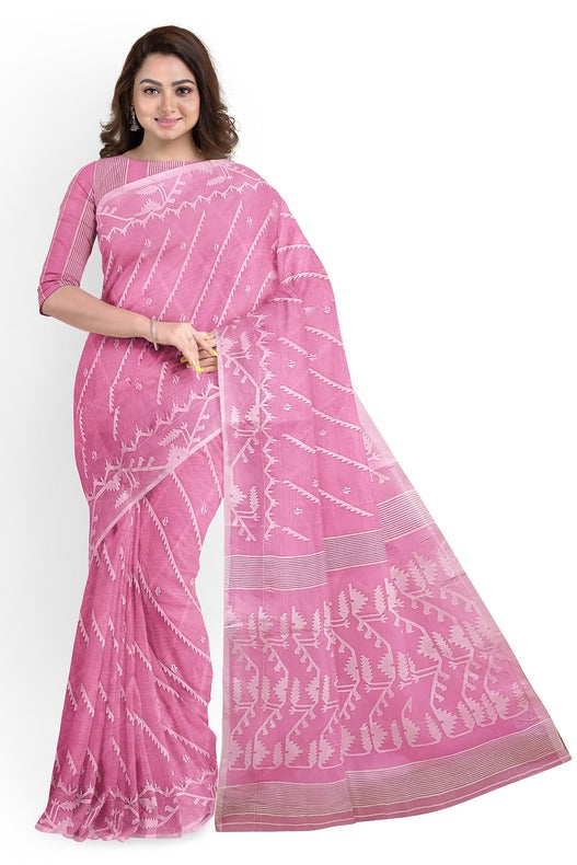 Pink & White Handwoven Traditional Cotton Jamdani Saree - (muslin silk saree, jamdani saree, jamdani sarees, cotton jamdani saree, jamdani cotton saree, handloom cotton saree, balaram saha online, jamdani saree online, soft jamdani saree)    https://www.statista.com/