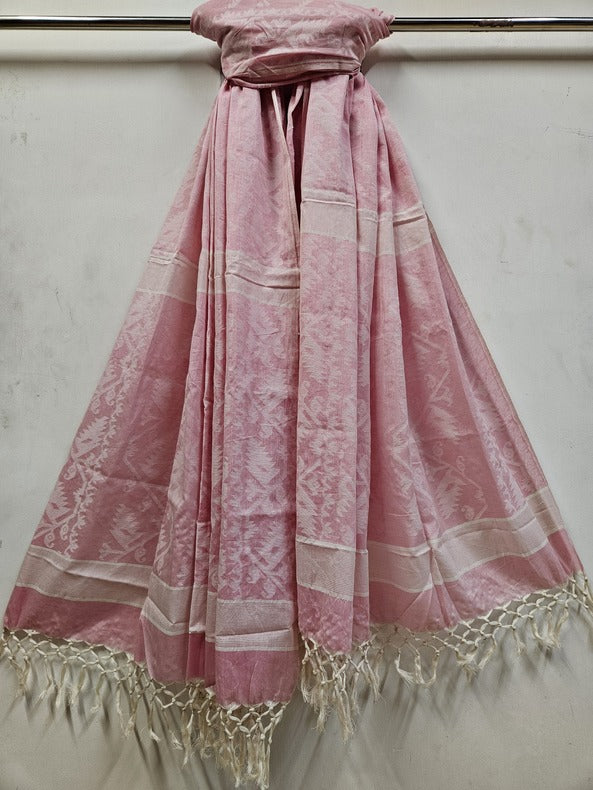 Pink & White Soft Handloom Cotton Jacquard Jamdani Weave Dupatta - (balaram saha online, Handloom Dupatta, Handwoven Jamdani, Handspun Cotton, jamdani dupatta, balaram saha dupatta, cotton jamdani dupatta, jamdani dupatta online, dhakai jamdani dupatta, dupatta collection, dupatta)   https://www.sapo.pt/