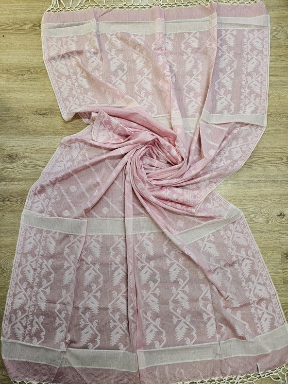 Pink & White Soft Handloom Cotton Jacquard Jamdani Weave Dupatta - (balaram saha online, Handloom Dupatta, Handwoven Jamdani, Handspun Cotton, jamdani dupatta, balaram saha dupatta, cotton jamdani dupatta, jamdani dupatta online, dhakai jamdani dupatta, dupatta collection, dupatta)   https://www.lavanguardia.com/