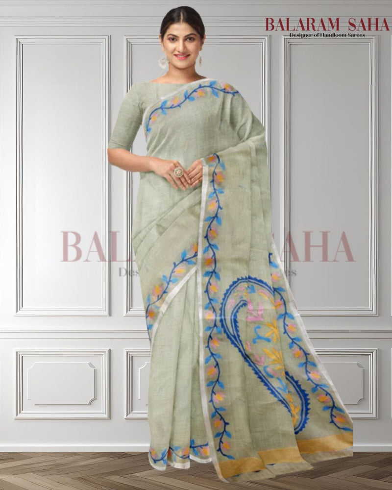 Pista Green Cotton Jamdani Saree from Balaram Saha -  (balaram saha, balaram saha handloom saree store, balaram saha saree, balaram saha online, balaram saha saree online, balaram saha gariahat, handloom saree, jamdani saree, jamdani sarees, cotton jamdani saree, jamdani cotton saree, handloom cotton saree, jamdani saree online, soft jamdani saree, dhakai jamdani saree, dhakai jamdani saree, Jamdani Border Saree)