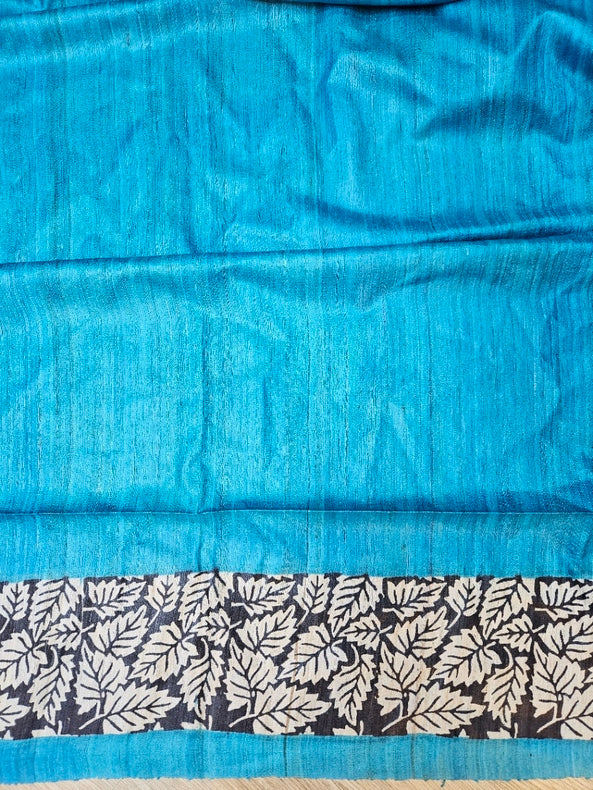 Mauve & Blue Handloom Printed Ghicha Tussar Silk Saree Balaram Saha