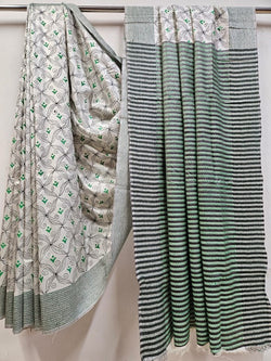 Pure Katan Magic: White & Green Kantha Silk Saree by Balaram Saha - (handloom saree, silk saree, handloom silk saree, balaram saha online, silk sarees, silk handloom saree, bengal handloom sarees, pure silk, katan silk saree, silk saree online, katan silk)    https://www.usatoday.com/