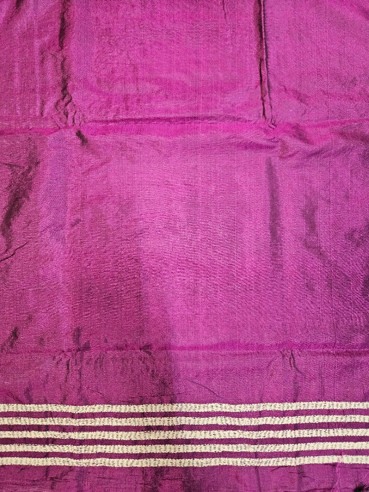 Purple & White Handstitched Kantha Silk Saree with Floral Motifs by Balaram Saha Balaram Saha