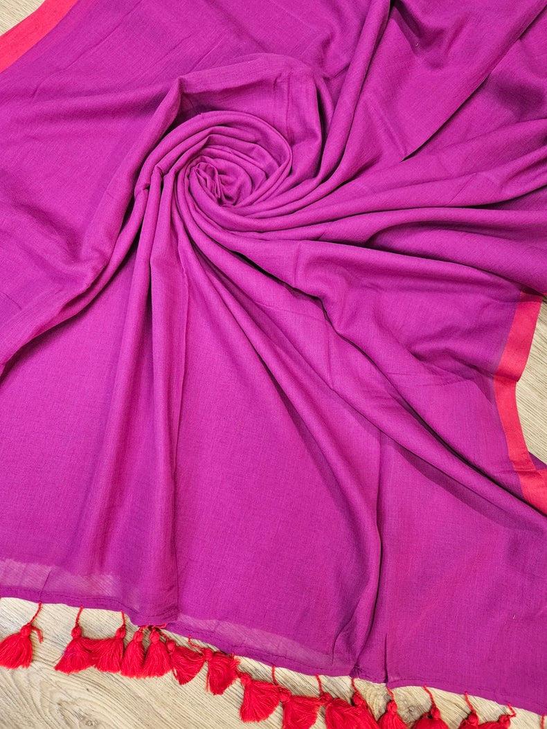Purple Comfort & Style With our Soft Handloom Mul Cotton Saree Balaram Saha