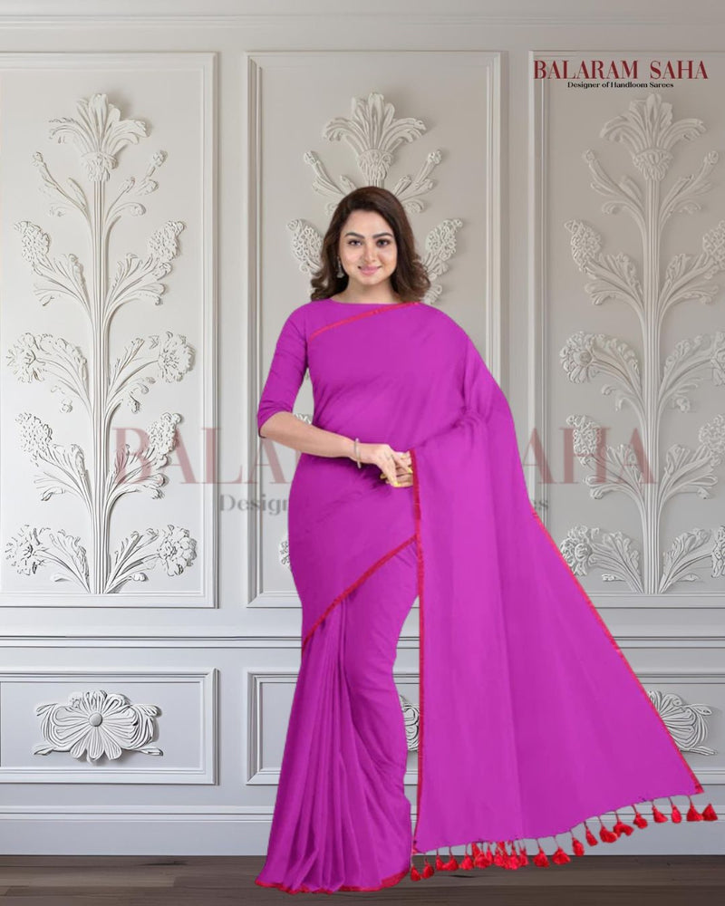 Purple Comfort & Style With our Soft Handloom Mul Cotton Saree Balaram Saha