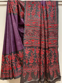 Purple & Black Gachhi Tussar Silk Saree by Balaram Saha - (handloom saree, silk saree, handloom silk saree, balaram saha online, silk sarees, silk handloom saree, bengal handloom sarees, pure silk, silk saree online, tussar silk saree, tussar silk)   https://www.bloomberg.com/asia