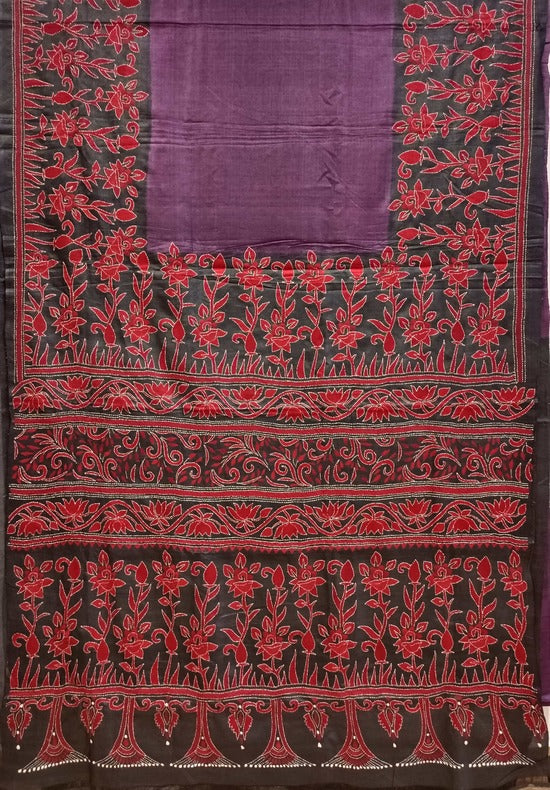 Purple & Black Gachhi Tussar Silk Saree by Balaram Saha - (handloom saree, silk saree, handloom silk saree, balaram saha online, silk sarees, silk handloom saree, bengal handloom sarees, pure silk, silk saree online, tussar silk saree, tussar silk)   https://www.forbes.com/