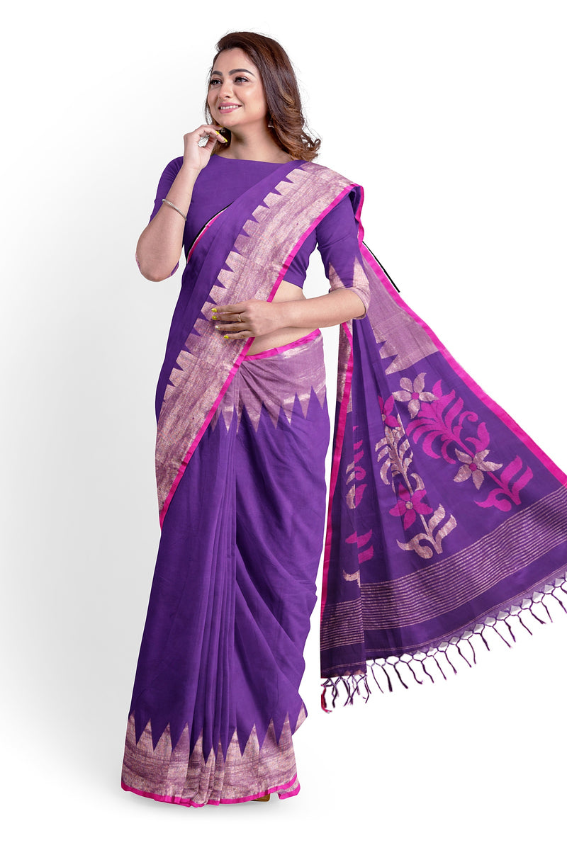 Purple & Pink Handloom Premium Cotton Saree With Temple Border Of Balaram Saha (handloom saree, cotton saree, handloom cotton saree, balaram saha online, handloom sarees, balaram saha handloom saree store photos, balaram saha handloom saree store, cotton handloom saree, bengal handloom sarees, pure cotton, Zari border, handloom cotton saree with zari border, soft cotton saree with zari border, cotton saree for women, cotton saree online)  https://disqus.com/