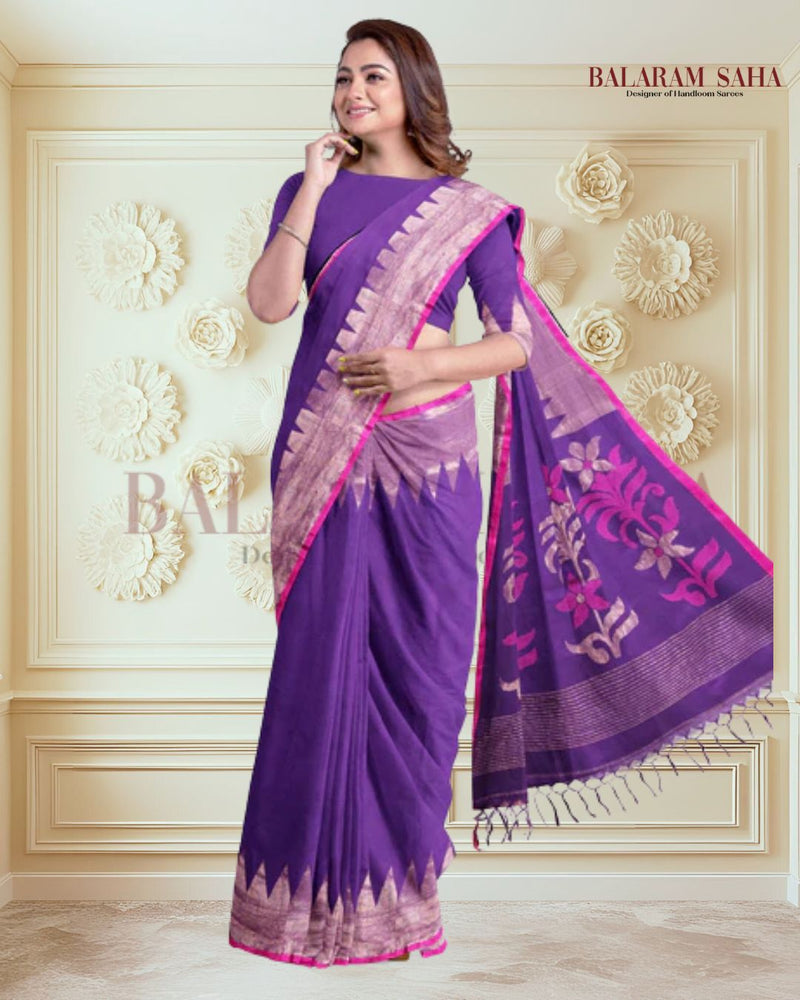 Purple & Pink Handloom Premium Cotton Saree With Temple Border Of Balaram Saha (handloom saree, cotton saree, handloom cotton saree, balaram saha online, handloom sarees, balaram saha handloom saree store photos, balaram saha handloom saree store, cotton handloom saree, bengal handloom sarees, pure cotton, Zari border, handloom cotton saree with zari border, soft cotton saree with zari border, cotton saree for women, cotton saree online)  https://disqus.com/