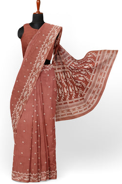 Red-brown Handwoven Muslin Silk Jamdani Saree - (muslin silk saree, jamdani saree, jamdani sarees, cotton jamdani saree, jamdani cotton saree, handloom cotton saree, balaram saha online, jamdani saree online, soft jamdani saree)     https://www.dropcatch.com/