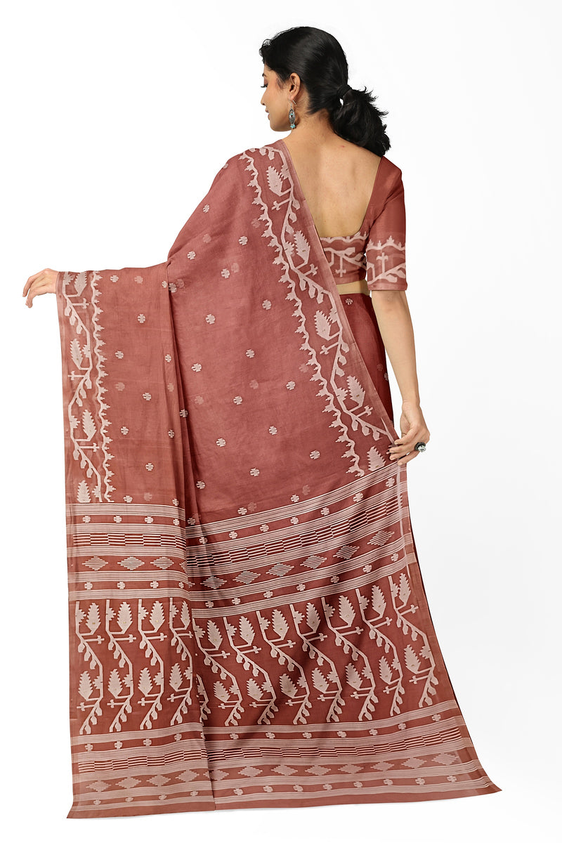 Red-brown Handwoven Muslin Silk Jamdani Saree - (muslin silk saree, jamdani saree, jamdani sarees, cotton jamdani saree, jamdani cotton saree, handloom cotton saree, balaram saha online, jamdani saree online, soft jamdani saree)    https://zippyshare.com/