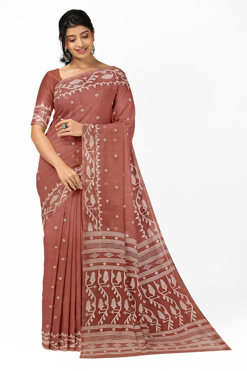 Red-brown Handwoven Muslin Silk Jamdani Saree - (muslin silk saree, jamdani saree, jamdani sarees, cotton jamdani saree, jamdani cotton saree, handloom cotton saree, balaram saha online, jamdani saree online, soft jamdani saree)      https://www.aol.com/