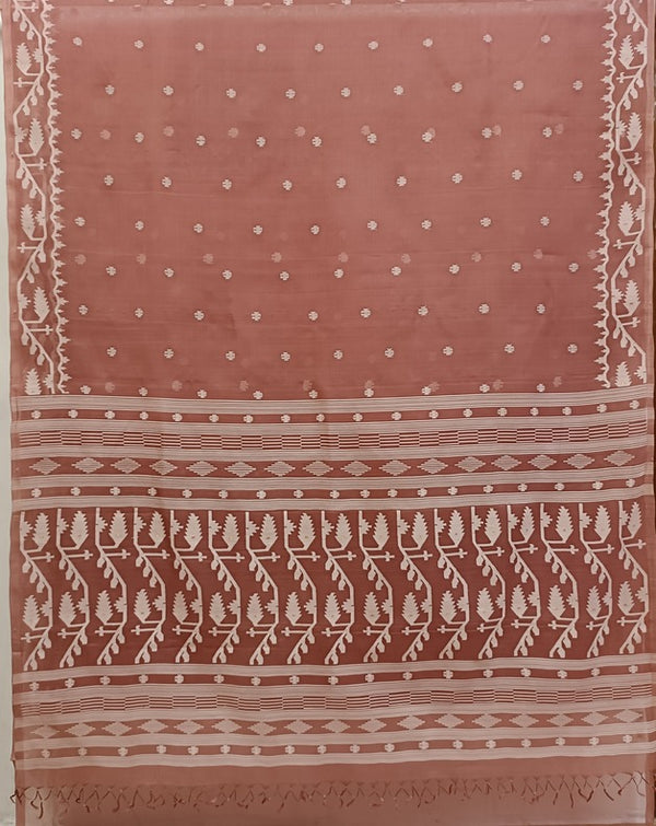 Red-brown Handwoven Muslin Silk Jamdani Saree - (muslin silk saree, jamdani saree, jamdani sarees, cotton jamdani saree, jamdani cotton saree, handloom cotton saree, balaram saha online, jamdani saree online, soft jamdani saree)    https://www.offset.com/