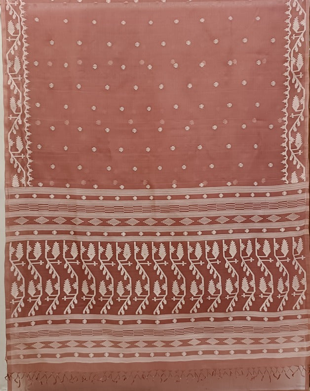 Red-brown Handwoven Muslin Silk Jamdani Saree - (muslin silk saree, jamdani saree, jamdani sarees, cotton jamdani saree, jamdani cotton saree, handloom cotton saree, balaram saha online, jamdani saree online, soft jamdani saree)    https://www.offset.com/