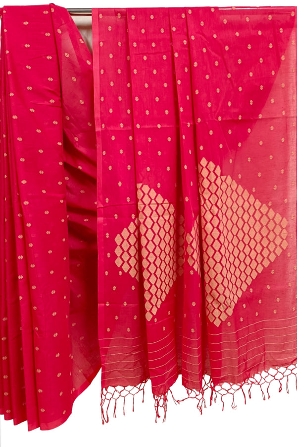 Red & Beige Handloom Handwoven Cotton jamdani Saree Balaram Saha
