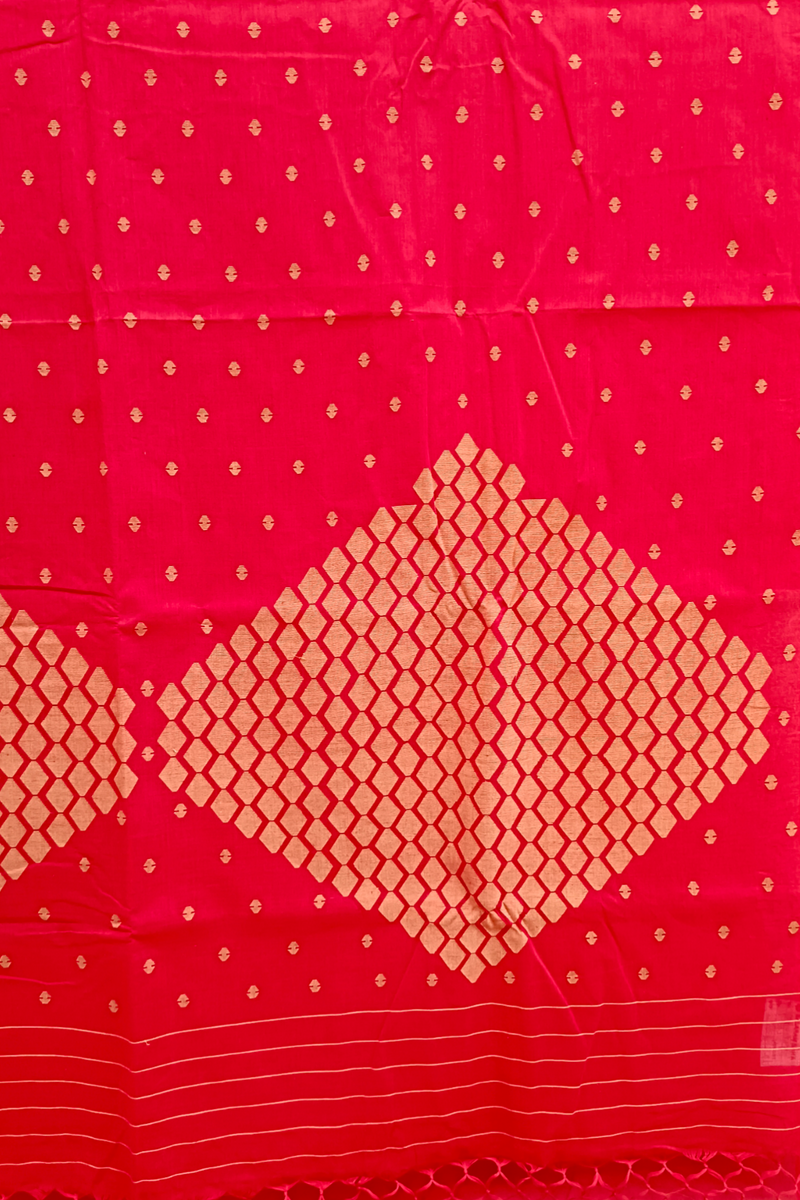 Red & Beige Handloom Handwoven Cotton jamdani Saree Balaram Saha