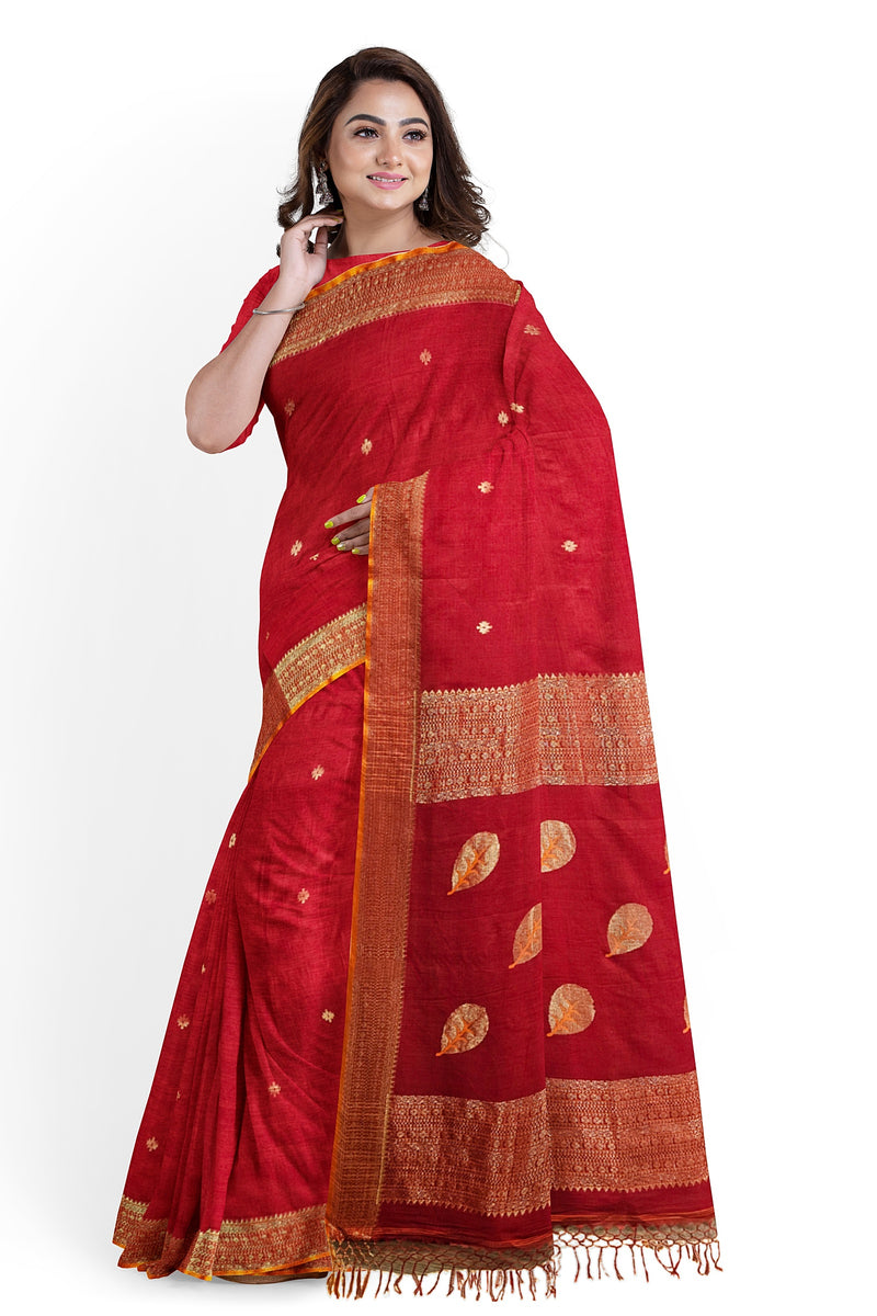 Red & Gold Zari Soft Handloom Cotton Saree With Woven Border Balaram Saha (handloom saree, cotton saree, handloom cotton saree, balaram saha online, handloom sarees, balaram saha handloom saree store photos, balaram saha handloom saree store, cotton handloom saree, bengal handloom sarees, pure cotton, cotton saree for women, cotton saree online)  http://www.behance.net/