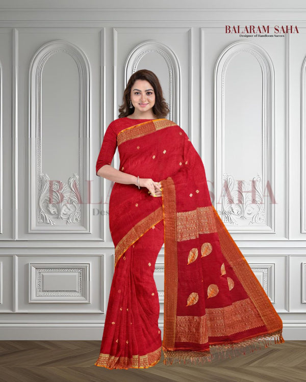 Red & Gold Zari Soft Handloom Cotton Saree With Woven Border Balaram Saha (handloom saree, cotton saree, handloom cotton saree, balaram saha online, handloom sarees, balaram saha handloom saree store photos, balaram saha handloom saree store, cotton handloom saree, bengal handloom sarees, pure cotton, cotton saree for women, cotton saree online)  https://www.diigo.com/