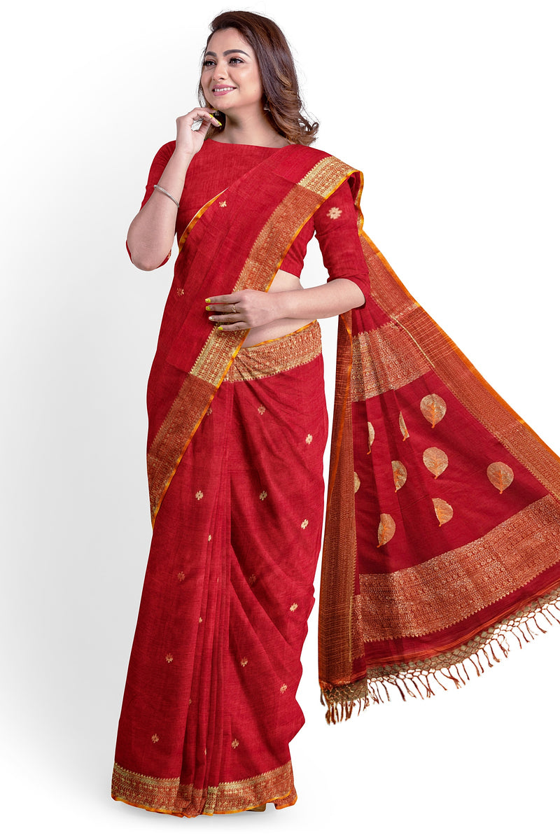 Red & Gold Zari Soft Handloom Cotton Saree With Woven Border Balaram Saha (handloom saree, cotton saree, handloom cotton saree, balaram saha online, handloom sarees, balaram saha handloom saree store photos, balaram saha handloom saree store, cotton handloom saree, bengal handloom sarees, pure cotton, cotton saree for women, cotton saree online)  https://www.tumblr.com/